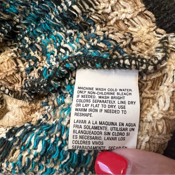 Vintage Wrangler Zip Chenille Sweater Jacket M Tan Blue Horseshoe Detail at Hem - Picture 5 of 7